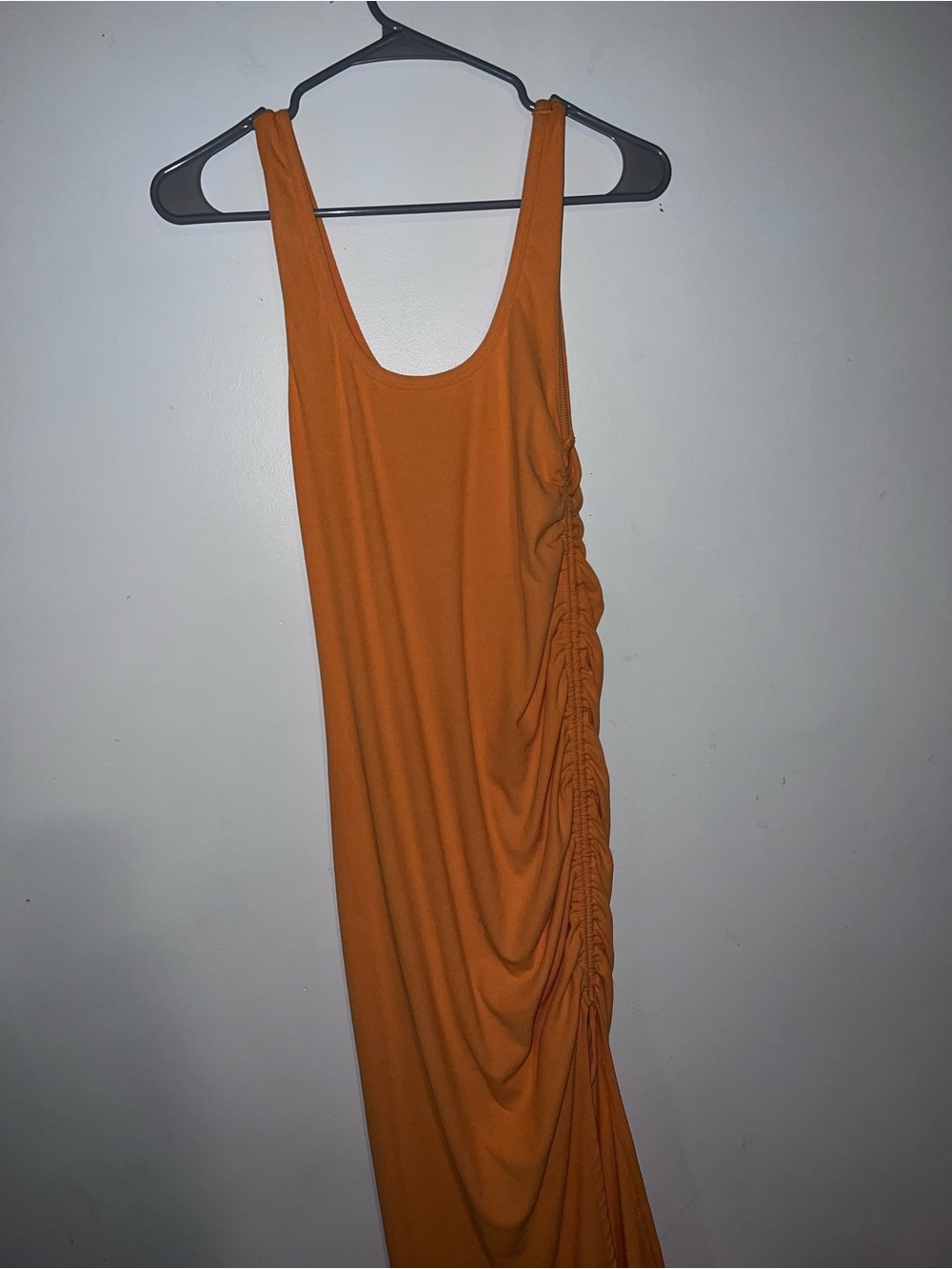 Wayf Orange Ruched-Detail Maxi Dress